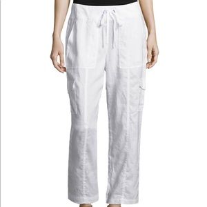 Eileen Fisher cropper drawstring white linen pants